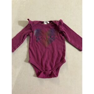 Baby Guess Girls Purple Long Sleeve Heart Graphic Ruffle Bodysuit 6-9M 90s y2k